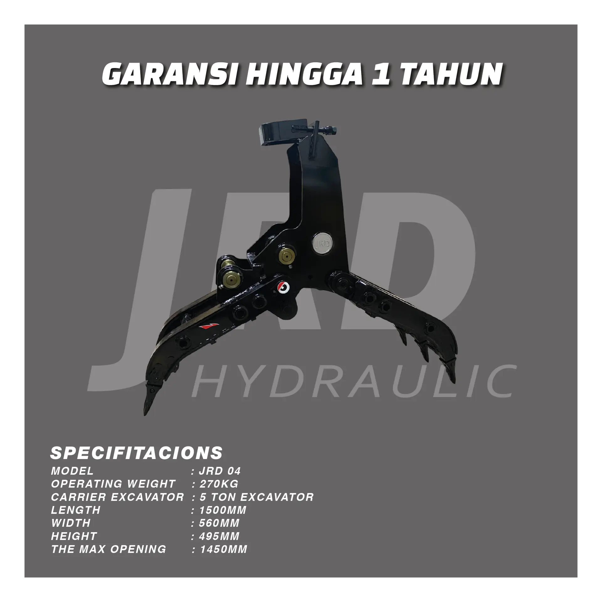 MECHANICAL GRAPLE 5 TON, tampak depan keseluruhan unit