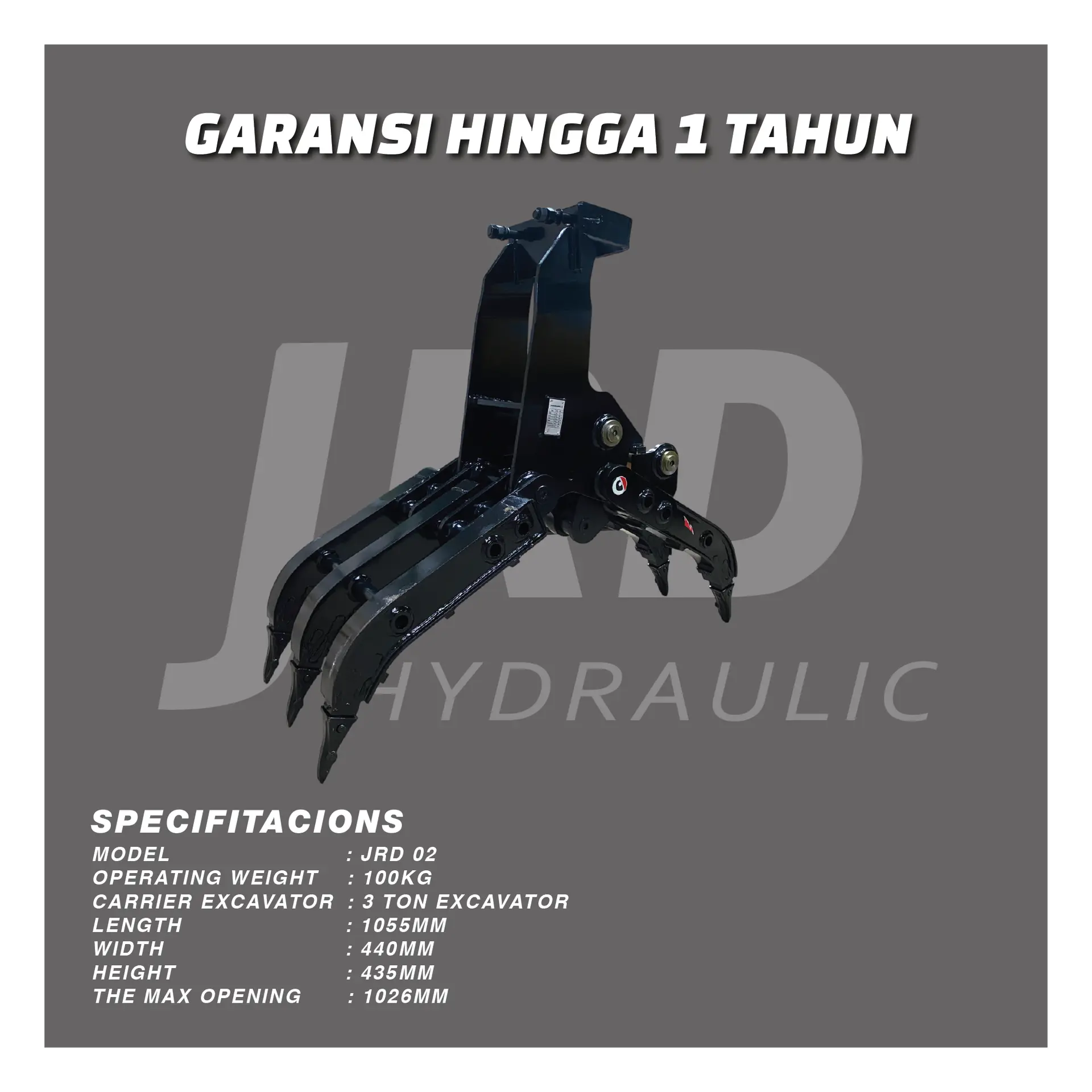 MECHANICAL GRAPLE 3 TON, tampak depan keseluruhan unit