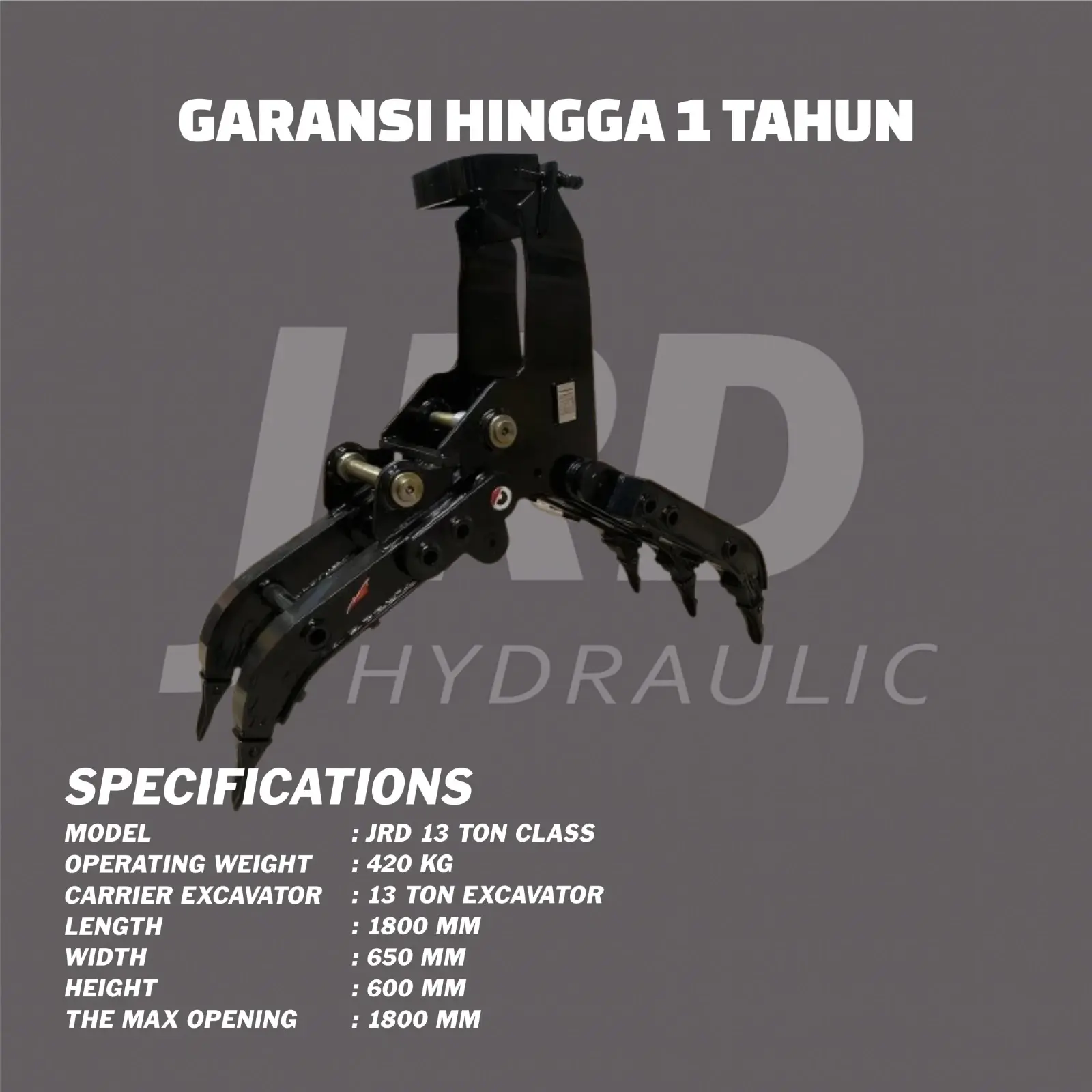 MECHANICAL GRAPLE 13 TON, tampak depan keseluruhan unit