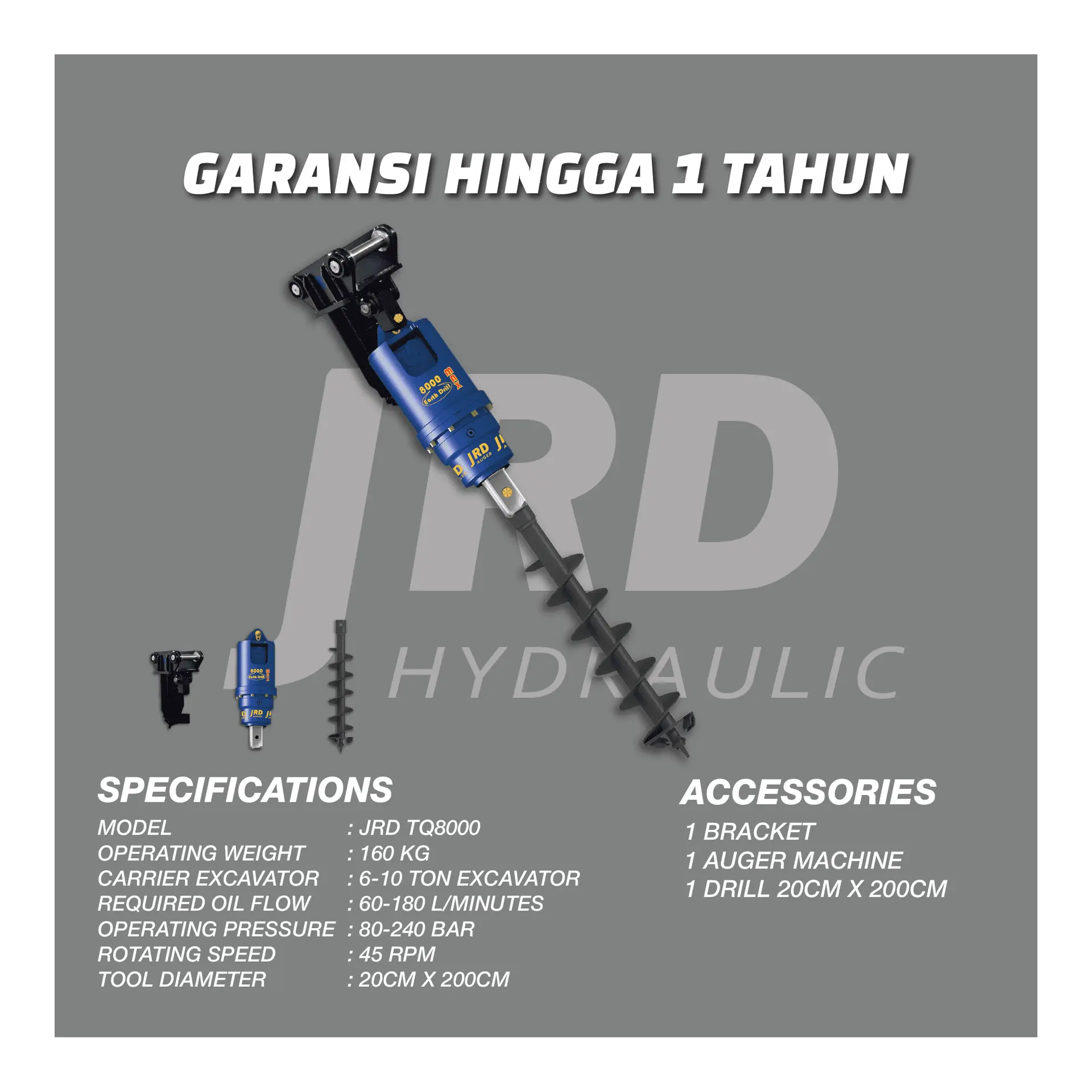 AUGER JRD TQ 8000 BRACKET + MACHINE, tampak depan keseluruhan unit
