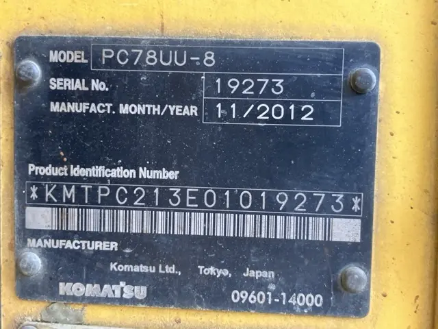 KOMATSU PC78UU-8 - 19273, ruang kabin & monitor unit
